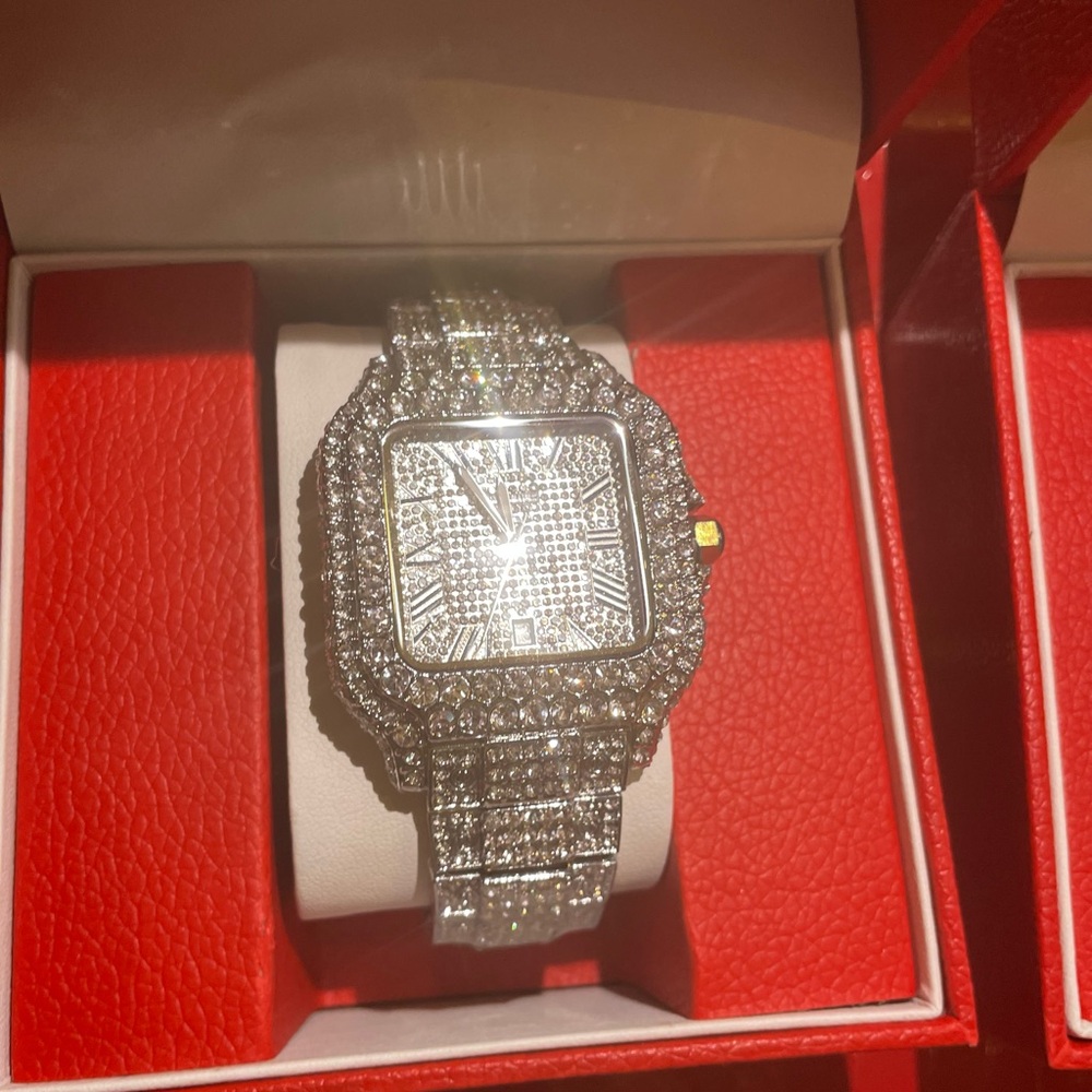 Cartier Silver Luxury Watch with Dazzling Crystal Embellishments